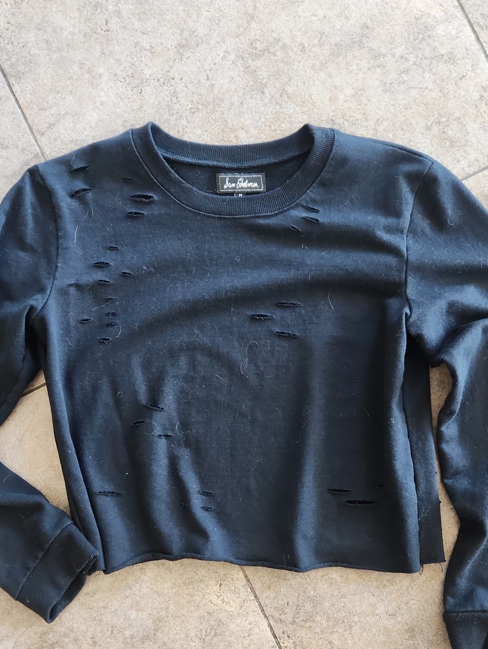 Sam Edelman Black Distressed Crewneck Sweatshirt